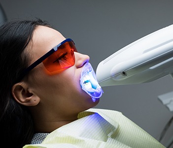 Patient receiving in-office teeth whitening treatment