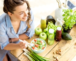young woman eating healthy food