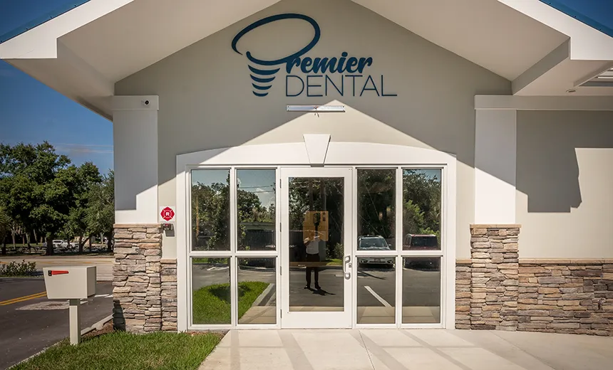 Premier Dental office exterior in Vero Beach, Florida, with welcoming entrance and modern design.